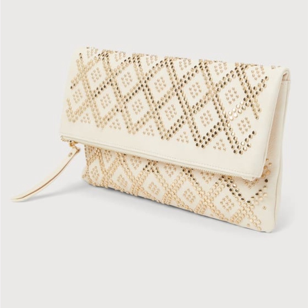 Crowd Pleaser Cream Studed Clutch